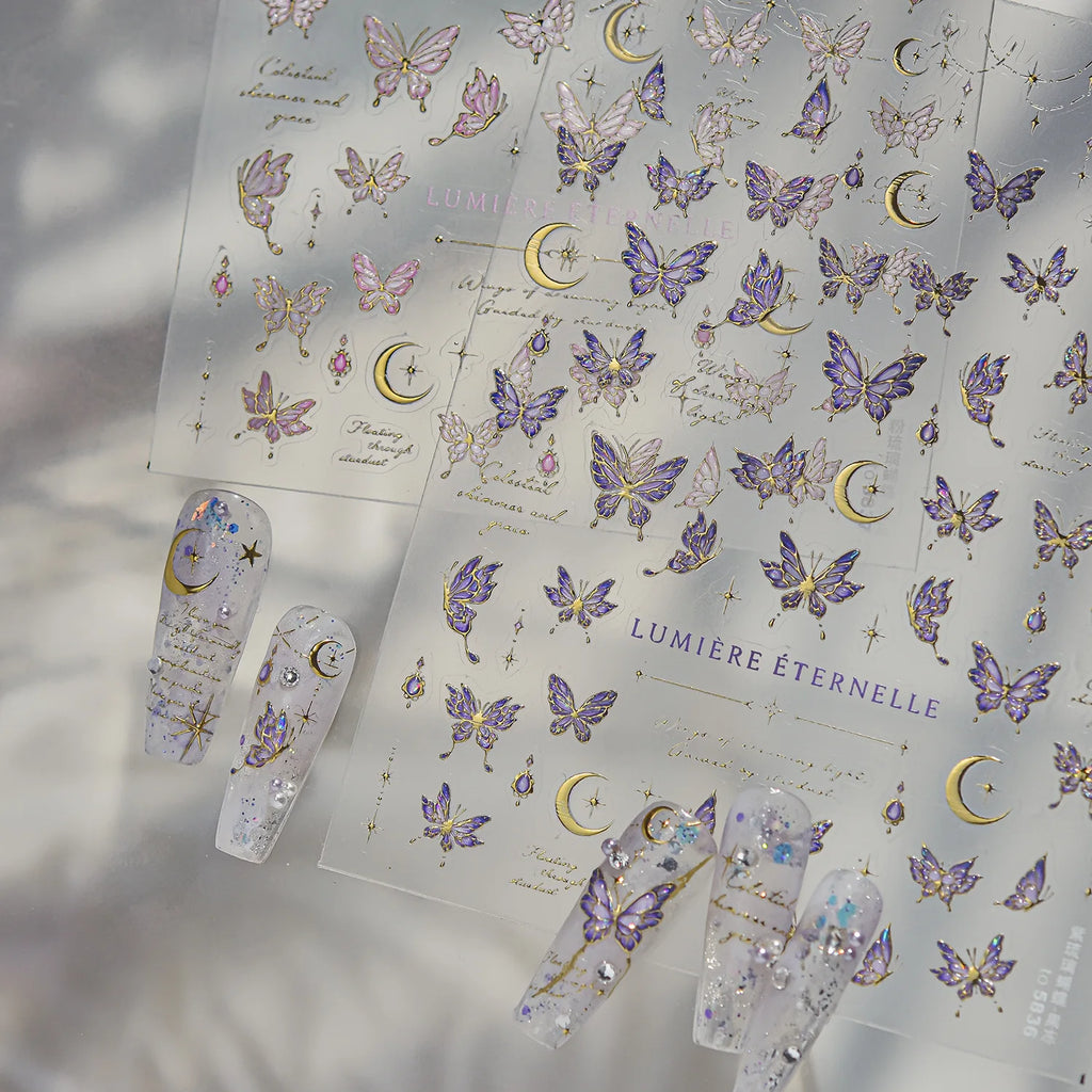 5D Nail Stickers – Dreamy Butterfly Moon Star Decals Nail Art Stickers QXL