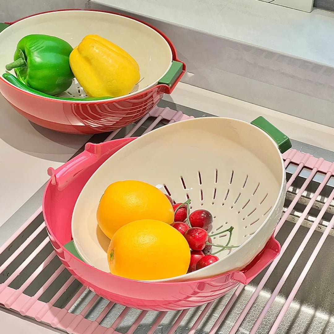Double-Layer Fruit & Vegetable Washing Basket Tray Fruit Washing Basket QXL