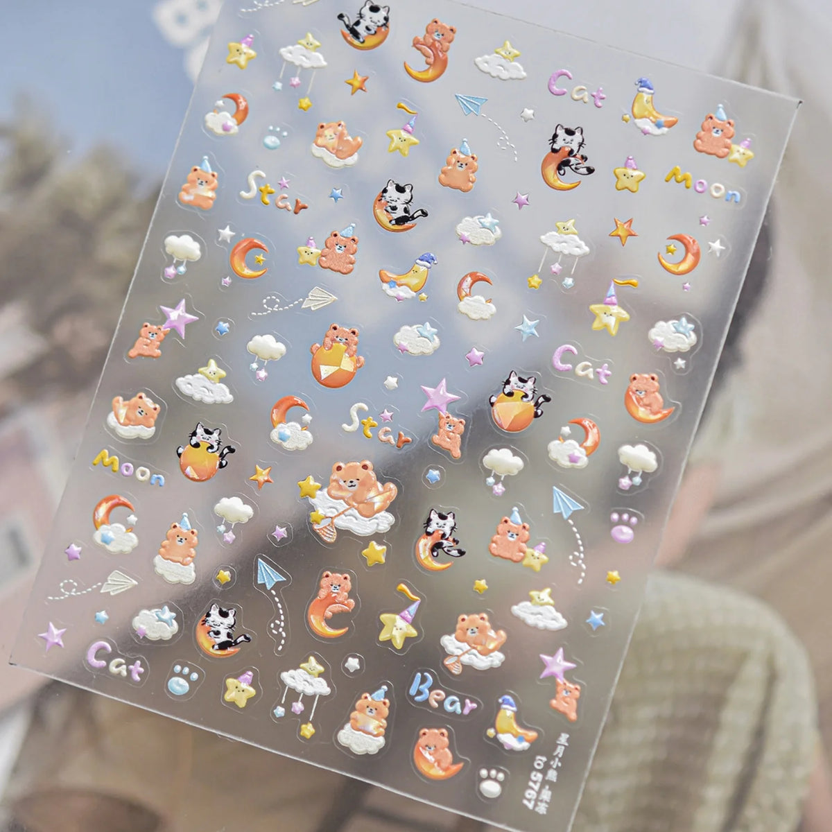 5D Cartoon Nail Stickers | Bear Panda Cat Moon Self-Adhesive Nail Art Stickers QXL