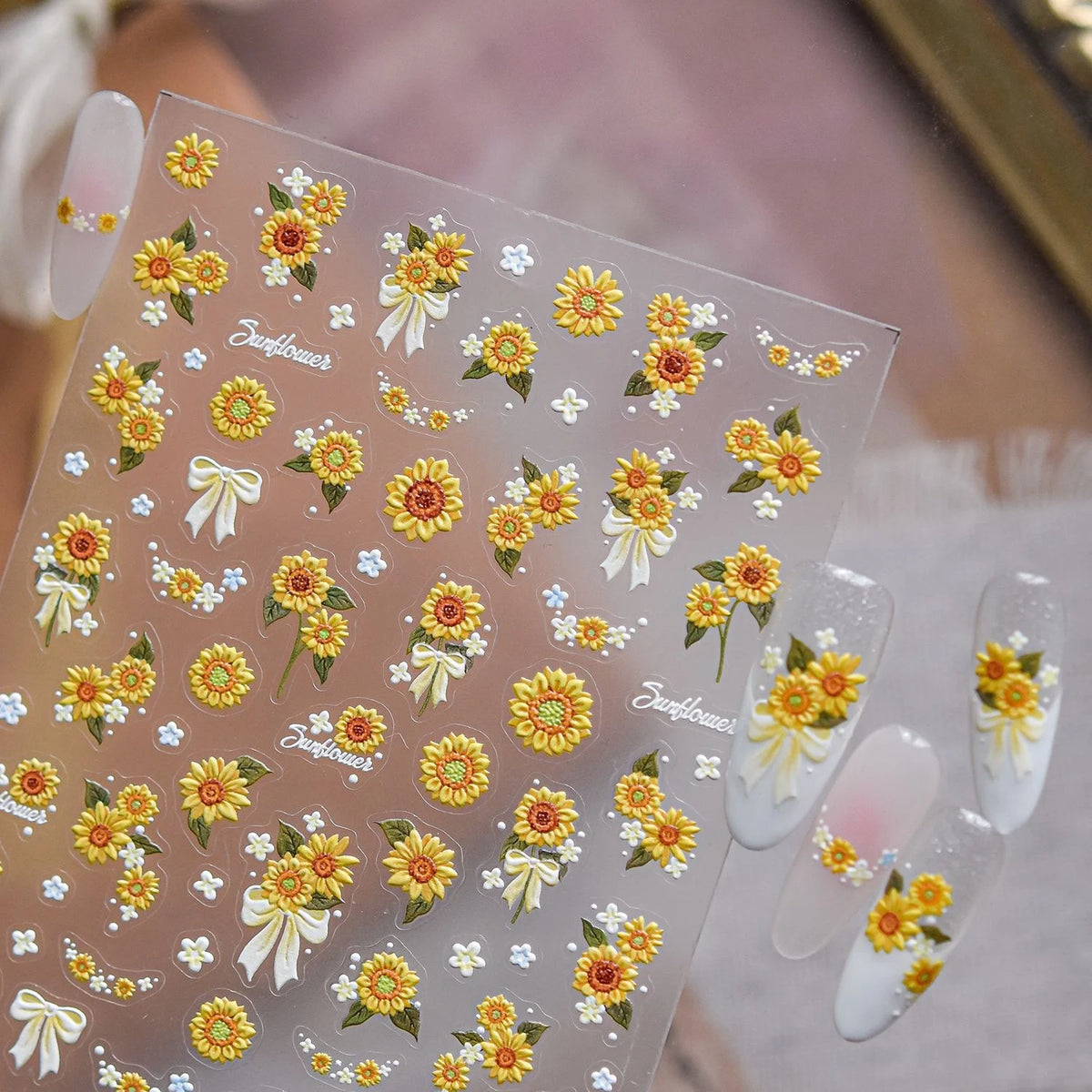 5D Floral Nail Stickers | Sunflower & Daisy Self-Adhesive Decals Nail Art Stickers QXL