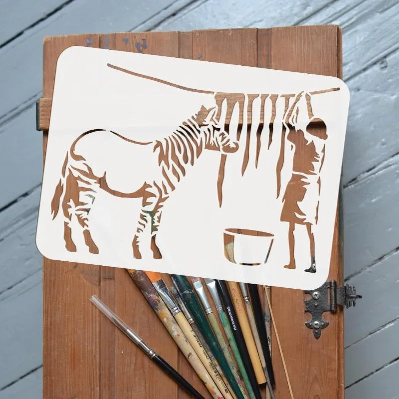 Banksy Zebra Wash Reusable Stencil 8.3x11.7" | DIY Craft Art Craft Painting Stencil QXL