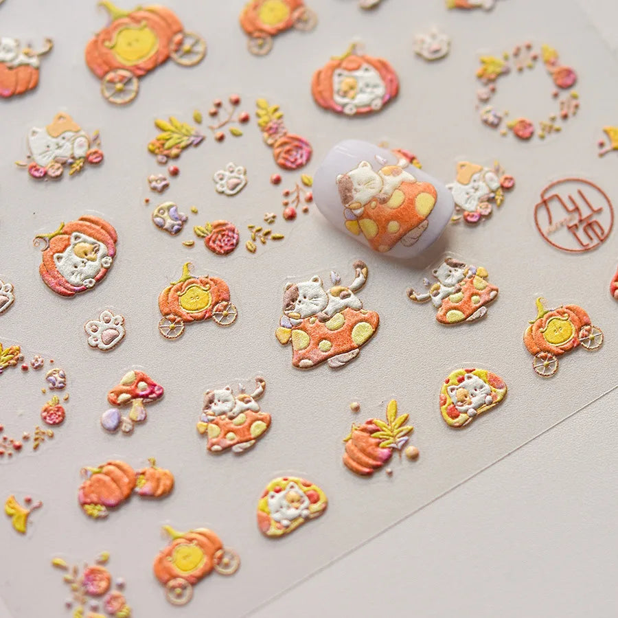 5D Kawaii Nail Stickers – Mushroom Cat & Animal Decals Nail Art Stickers QXL