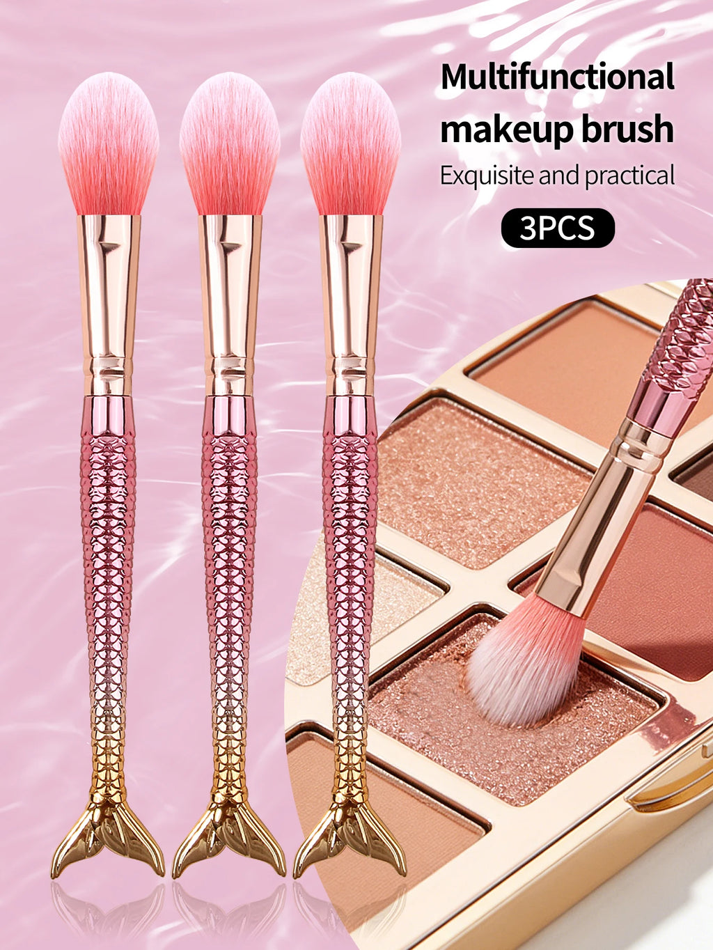 KOSSHOW 3-Pc Mermaid Blush & Highlighter Makeup Brush Set Makeup Brush Set QXL 3PCS