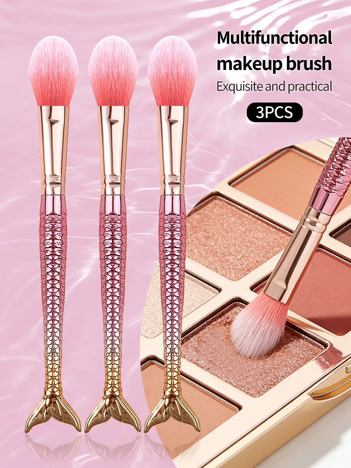 KOSSHOW 3-Pc Mermaid Blush & Highlighter Makeup Brush Set Makeup Brush Set QXL 3PCS