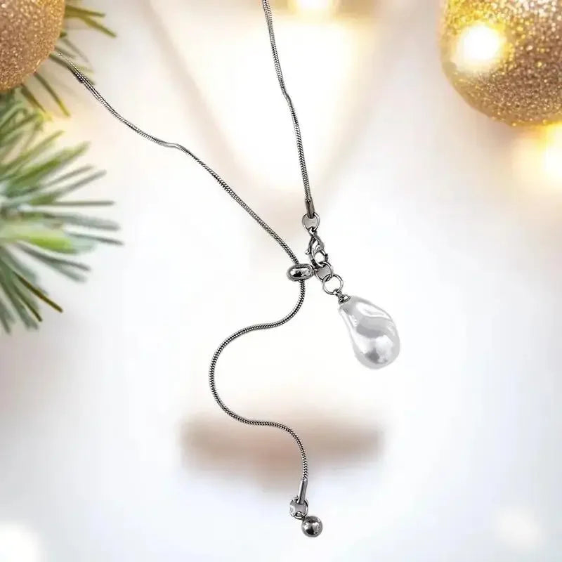 Baroque Pearl Stainless Steel Long Sweater Necklace | Women Pearl Chain Necklace QXL