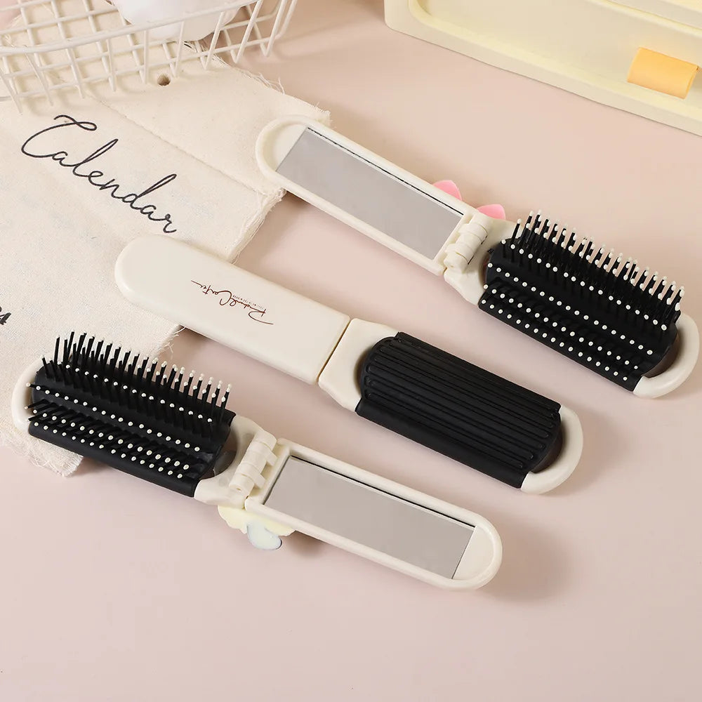Foldable Travel Hair Brush with Mirror & Scalp Massage Foldable Hair Brush QXL