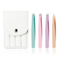 4-Pc Colorful Stainless Steel Eyebrow Tweezer Set + Storage Bag Eyebrow Tweezer Set QXL M51 colorful 4 pcs