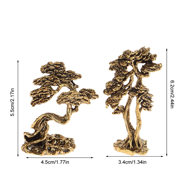 Brass Mini Pine Tree Figurine | Miniature Bonsai Statue Decor Miniature Tree Figurine QXL