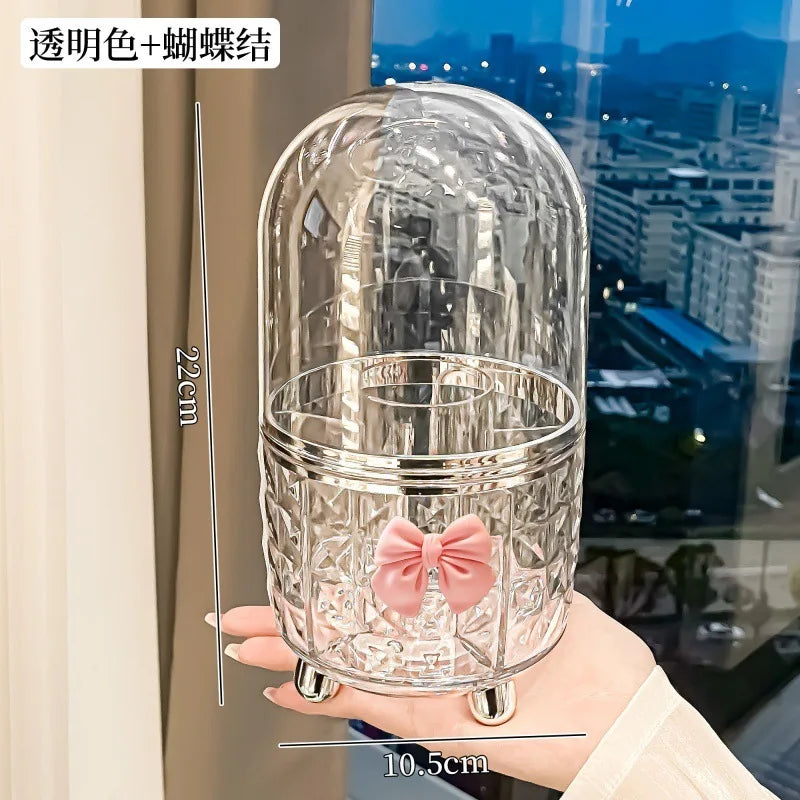 Rotating Dustproof Makeup Brush & Lipstick Organizer Makeup Storage Organizer QXL Clear bow