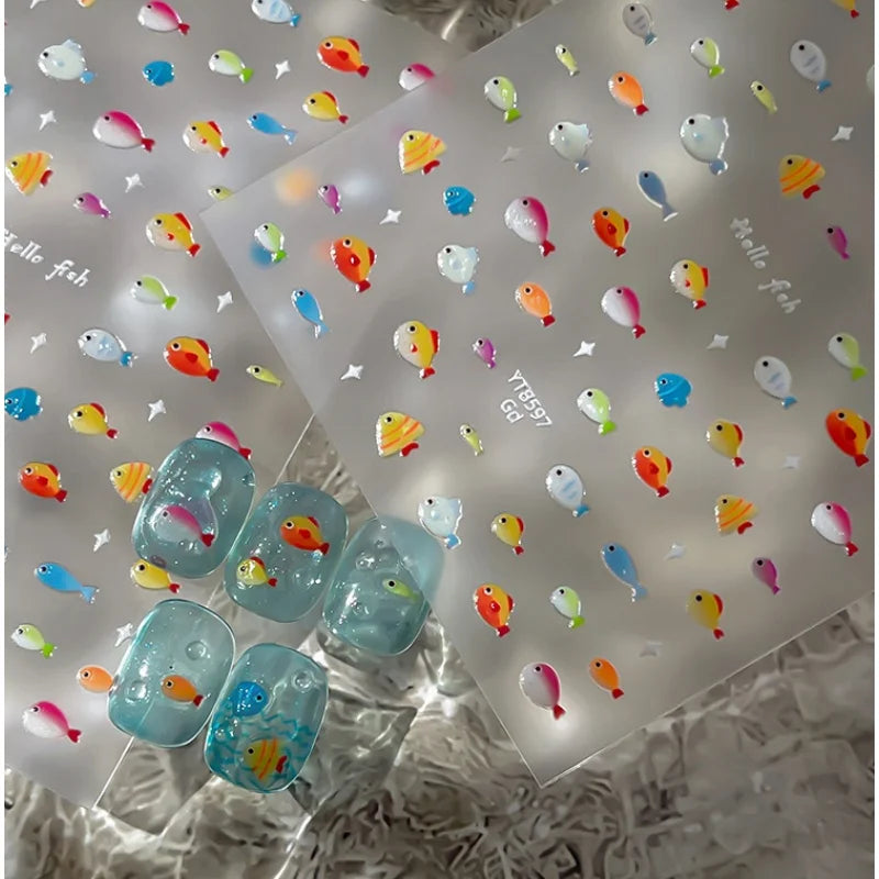 5D Ocean Fish Nail Stickers | Colorful Self-Adhesive Decals Nail Art Stickers QXL