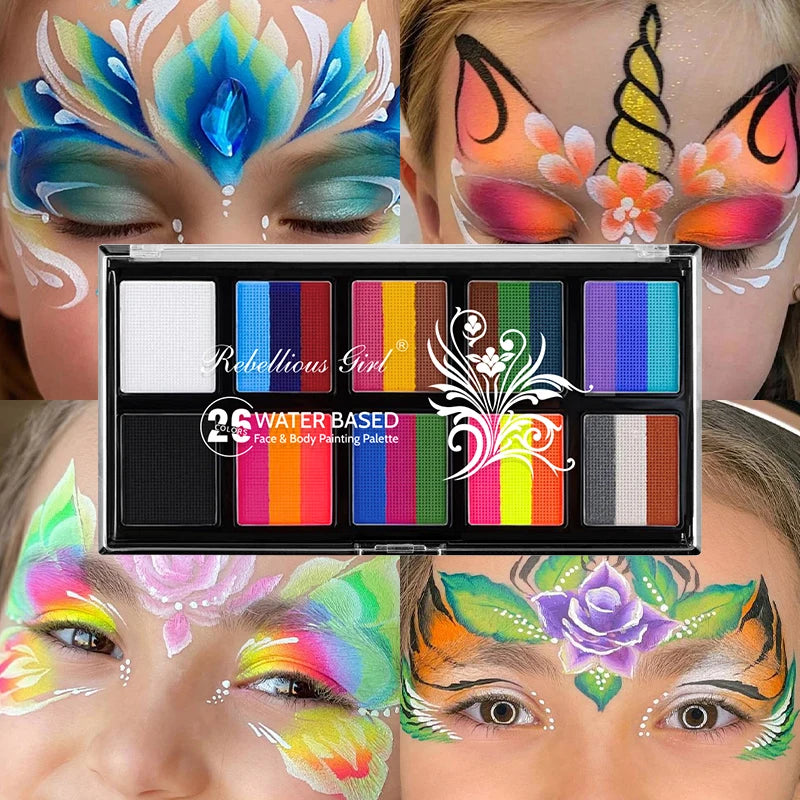 26-Shade Water-Based Face & Body Paint Palette | Washable Face & Body Paint QXL 1pc