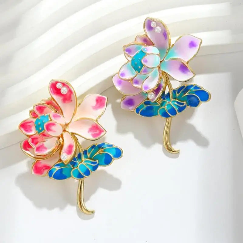 Enamel Lotus Flower Brooch Pin for Women | Floral Fashion Enamel Brooch Pin QXL