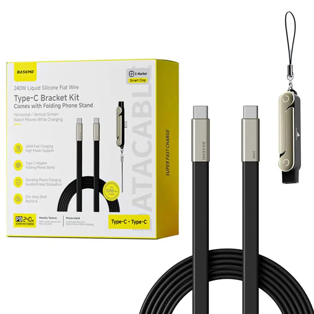 240W USB-C to USB-C Cable with Phone Stand | 1.5M PD USB-C Charging Cable QXL