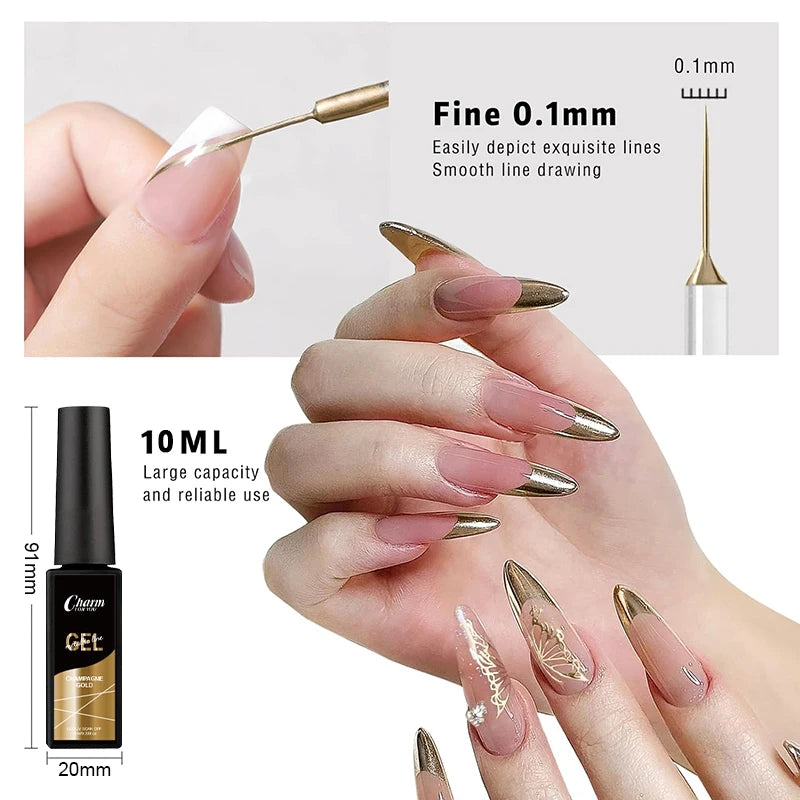 Metallic Liner Nail Gel Polish 3 Colors UV/LED Soak Off 10ml Nail Art Gel Polish QXL