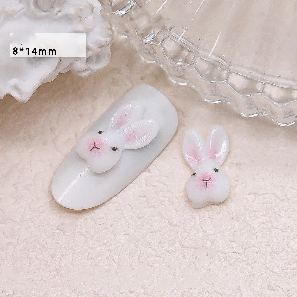 20-Pc Kawaii Rabbit Resin Nail Charms | 3D Rhinestone Decor Nail Art Charms QXL