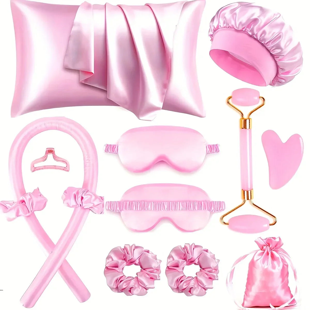 Heatless Silk Curler Kit with Sleep Mask & Shower Cap Heatless Hair Curler Kit QXL