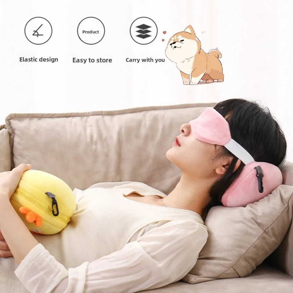 2-in-1 Velvet Travel Neck Pillow & Eye Mask | U-Shape Travel Neck Pillow QXL