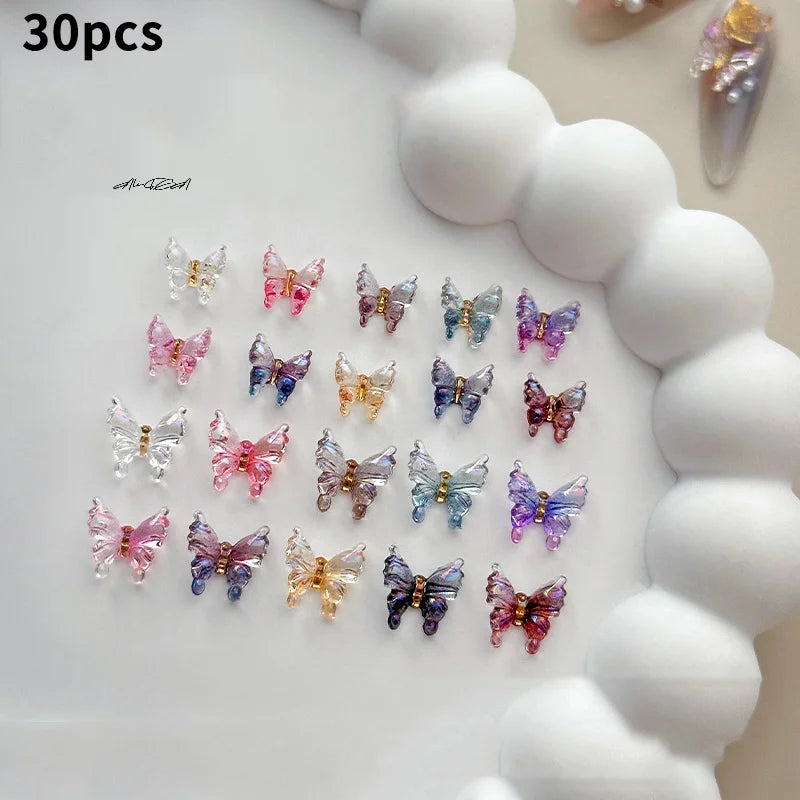 30-Pack 3D Butterfly Nail Charms | Resin Bowknot Decorations Nail Art Charms QXL