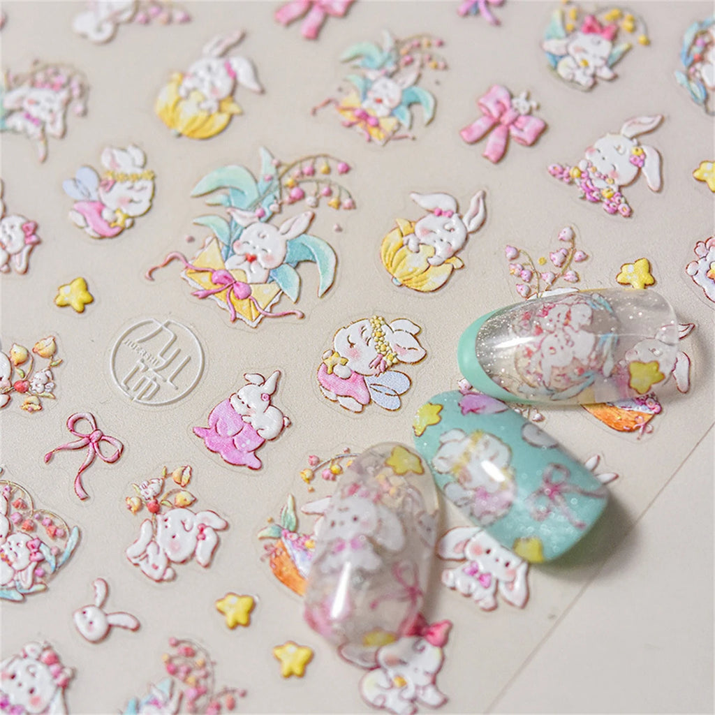 5D Kawaii Pink Rabbit Nail Art Stickers | Self-Adhesive Decals Nail Art Stickers QXL