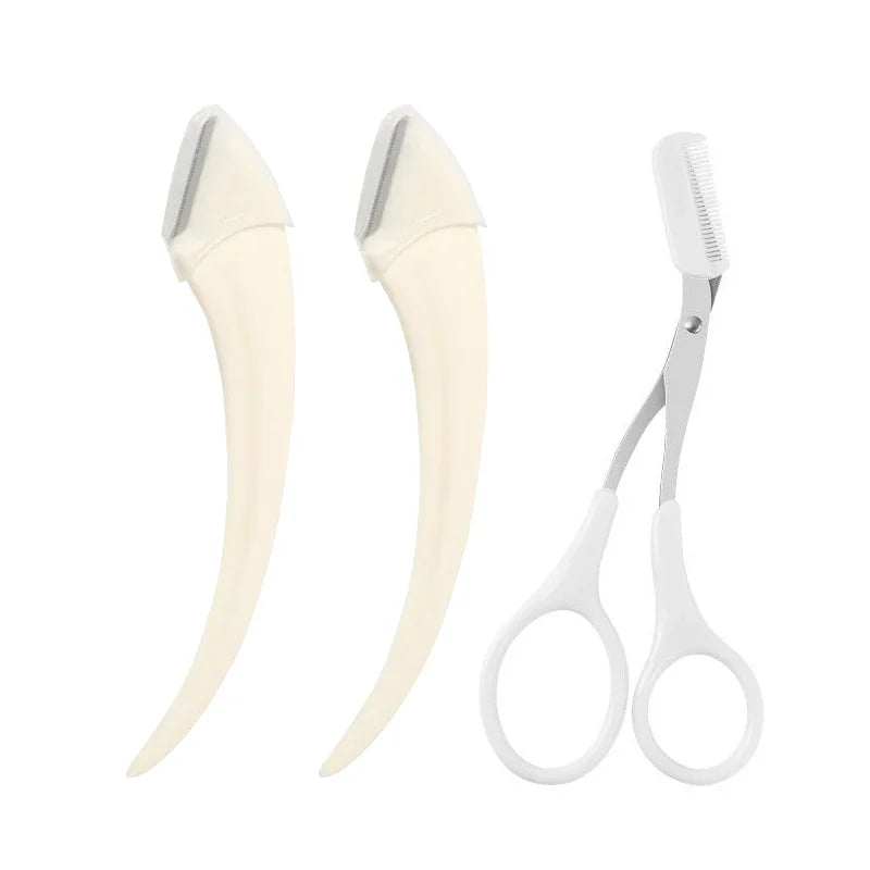 Eyebrow Trimmer Razor & Comb Set – 1/2/3 Pcs Face Shaper Eyebrow Trimmer Razor QXL C613-white 2A1B