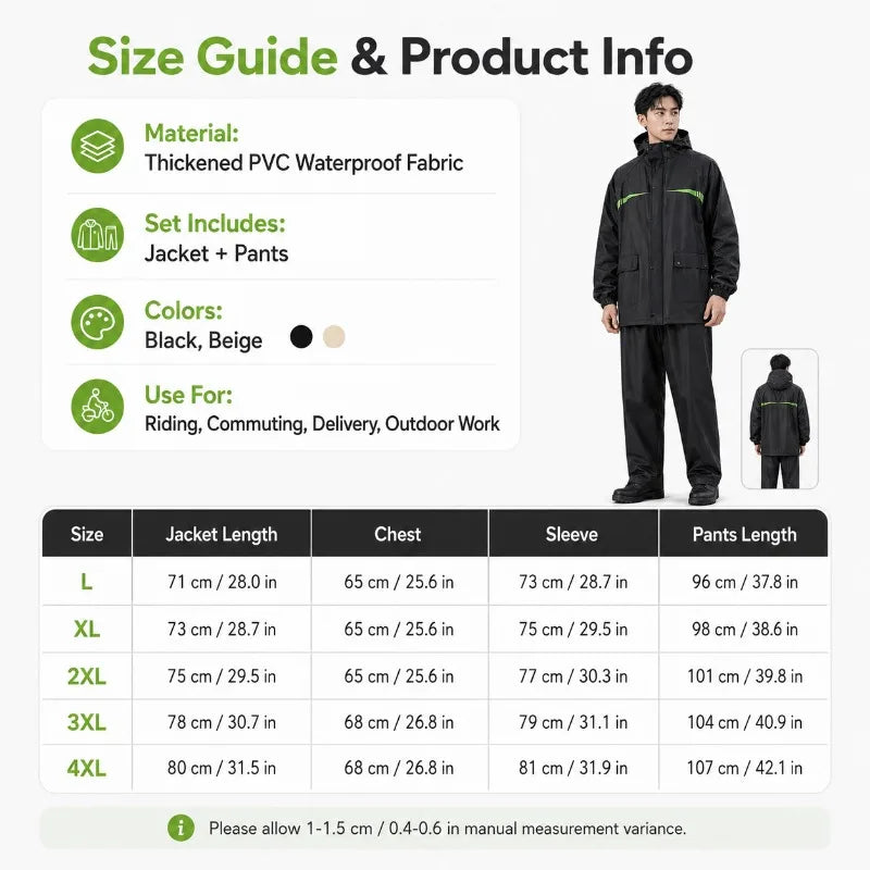 Unisex 2-Piece Waterproof Cycling Rain Suit – Jacket & Pants Cycling Rain Suit QXL
