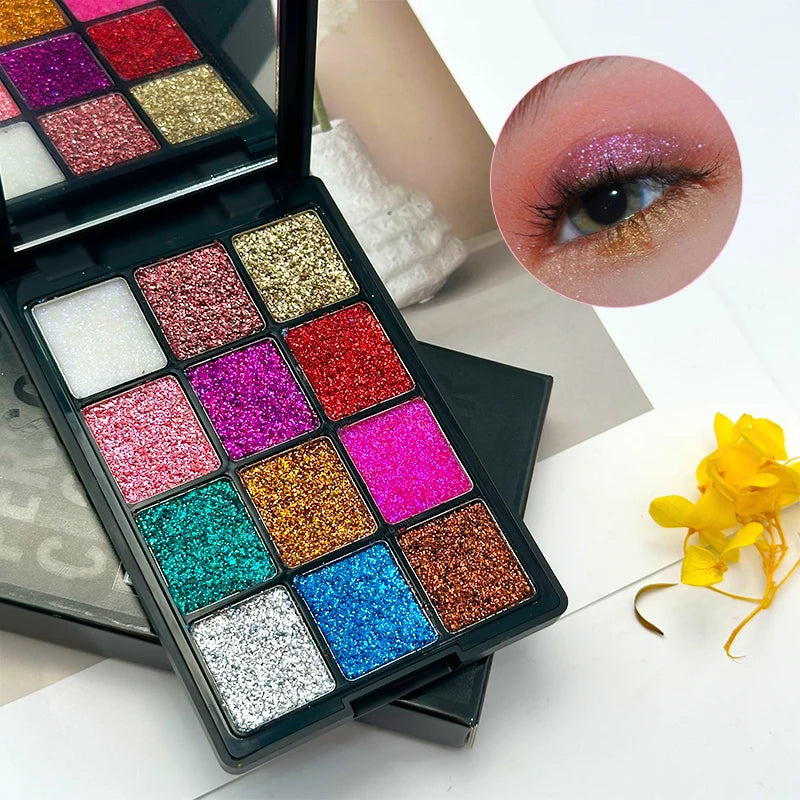 VERONNI 12-Color Glitter Eyeshadow Palette | Diamond & Matte Eyeshadow Palette QXL