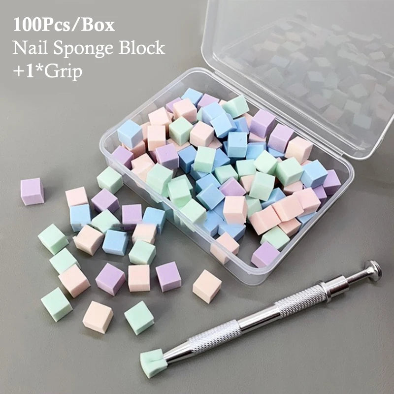 100-Pack Nail Art Sponge Grippers with Grab Clip | Macaron Nail Art Sponge Set QXL Default Title