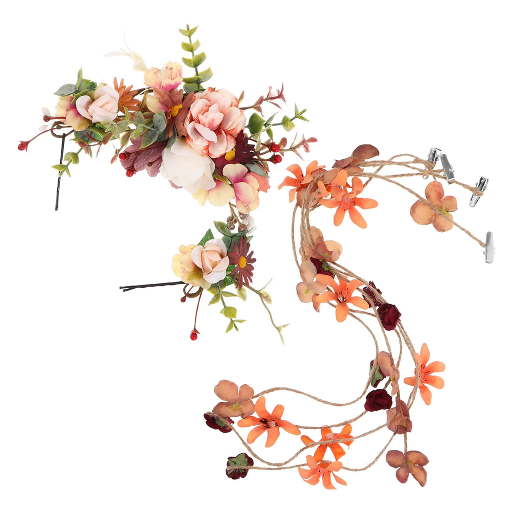 Floral Wreath Headband & Hair Clips Set | Bridal Wedding Floral Hair Accessory Set QXL