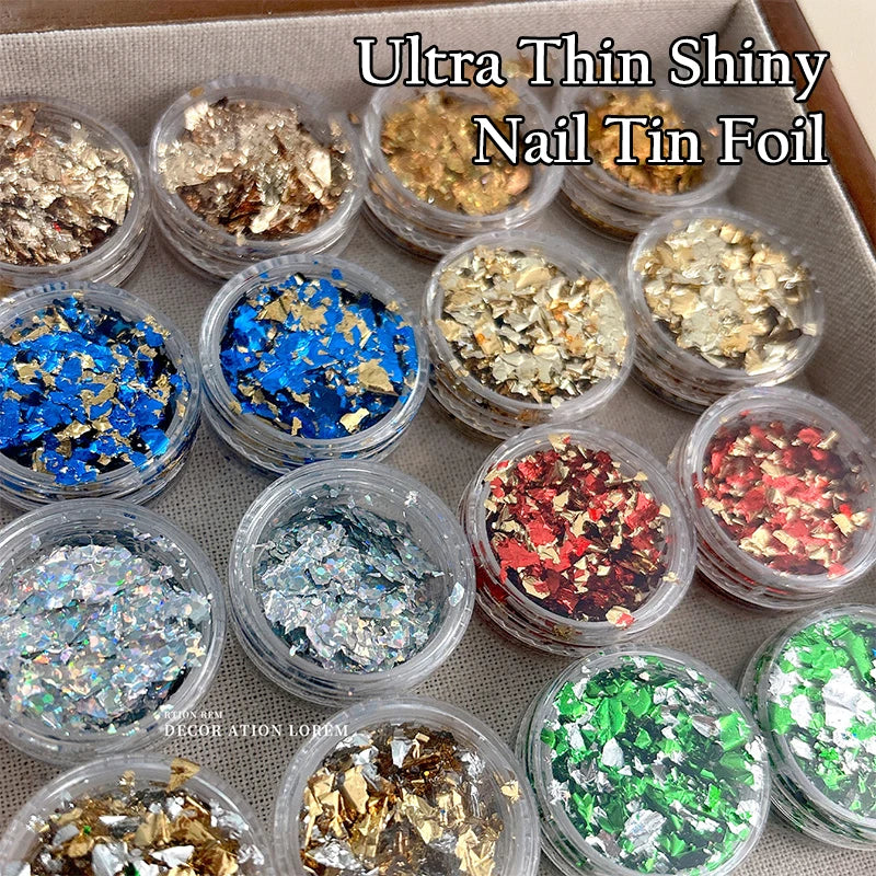 Gold Foil Flakes Nail Art Glitter | DIY Nail Decoration Box Nail Art Foil QXL