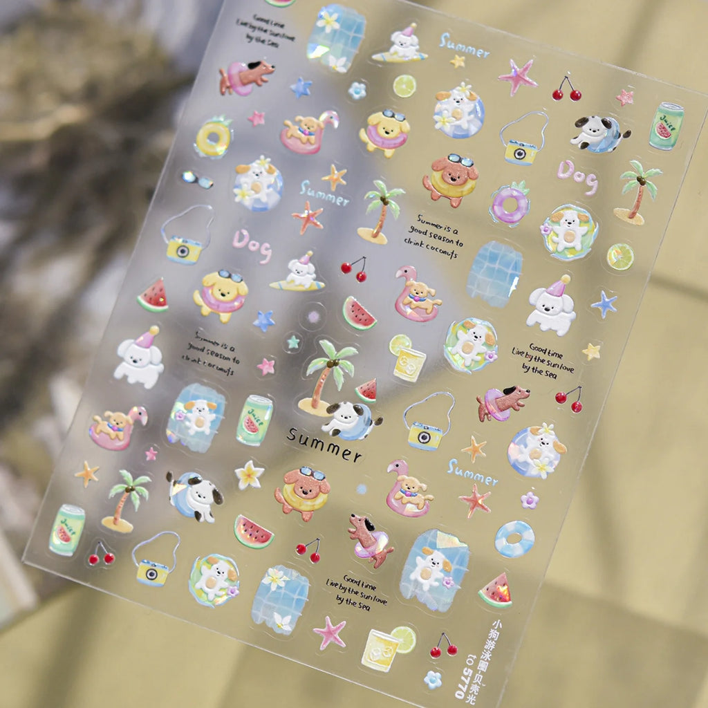 5D Tropical Puppy Nail Art Stickers | Self-Adhesive Summer Decals Nail Art Stickers QXL to5770