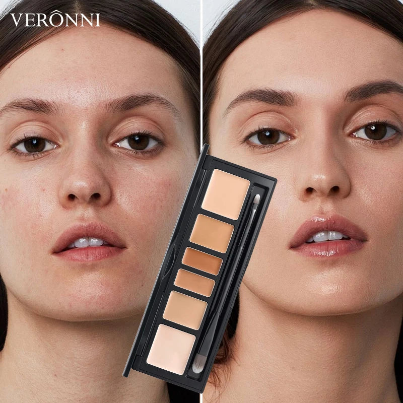 6-Color Full Coverage Concealer Palette with Brush Concealer Palette QXL