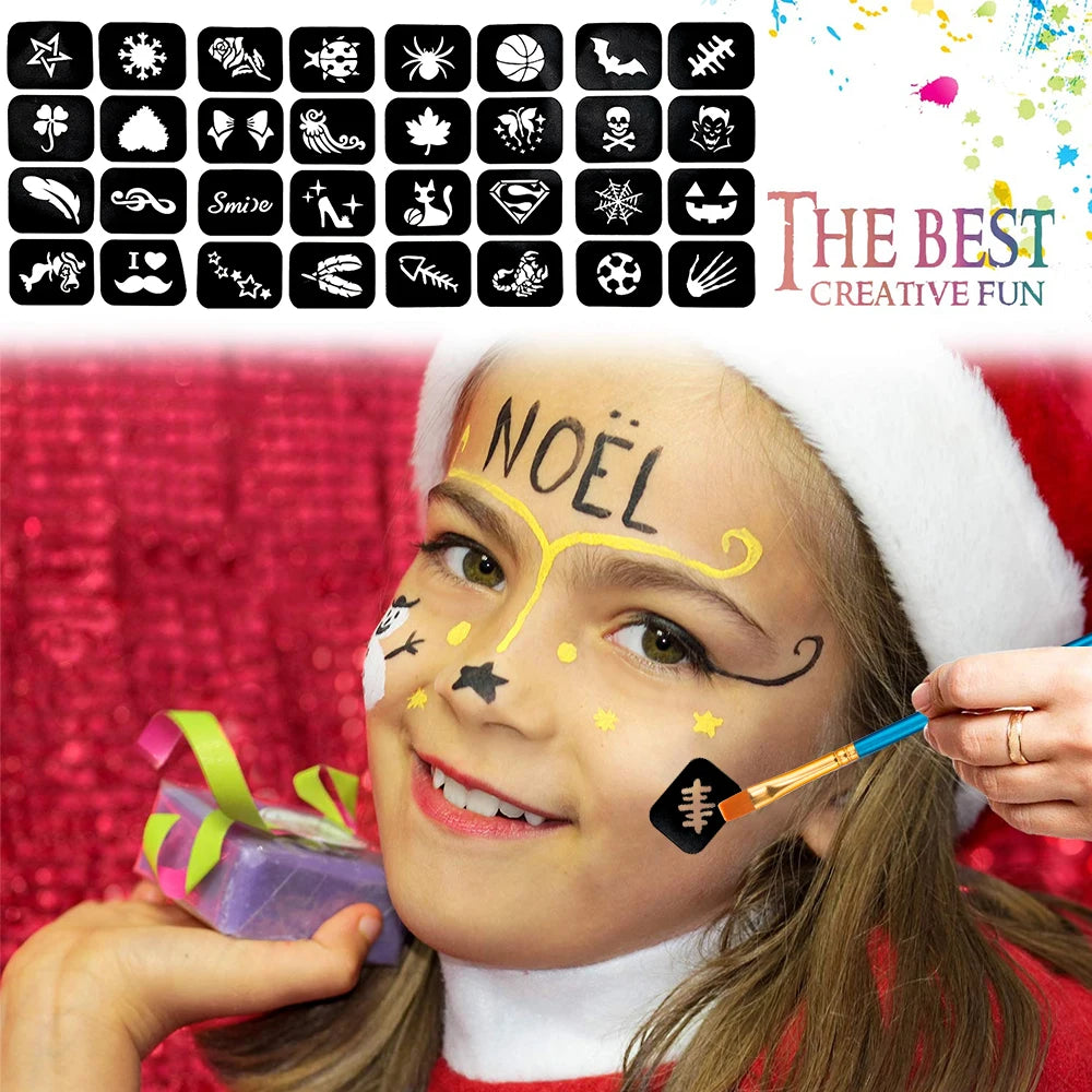 20-Color Face & Body Paint Kit | 10 Brushes + 4 Stencils Face & Body Paint Kit QXL