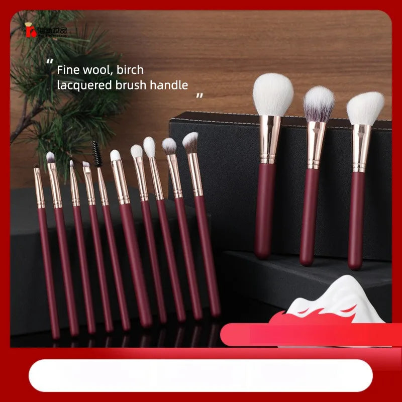 13-Piece Goat Hair Makeup Brush Set – Eyeshadow & Blush Makeup Brush Set QXL
