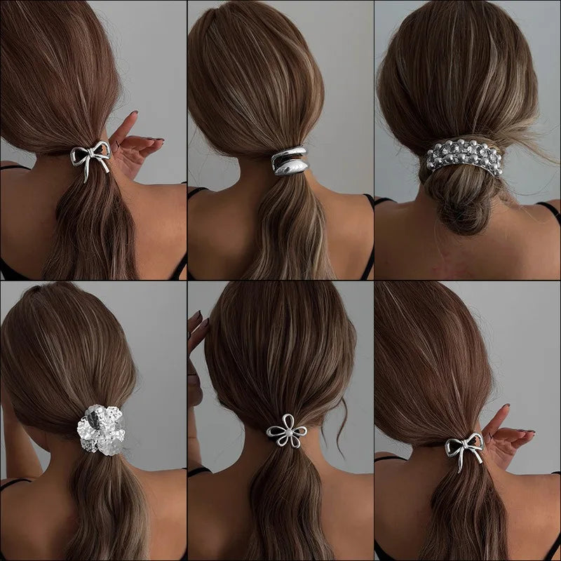 Gold Flower Pearl Hair Elastic | Ponytail Ring Accessory Hair Elastic Ring QXL
