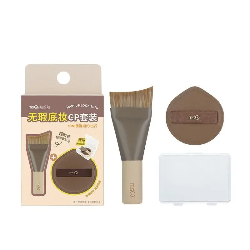 MSQ Fishtail Foundation Brush & Powder Puff Makeup Set Foundation Brush Set QXL