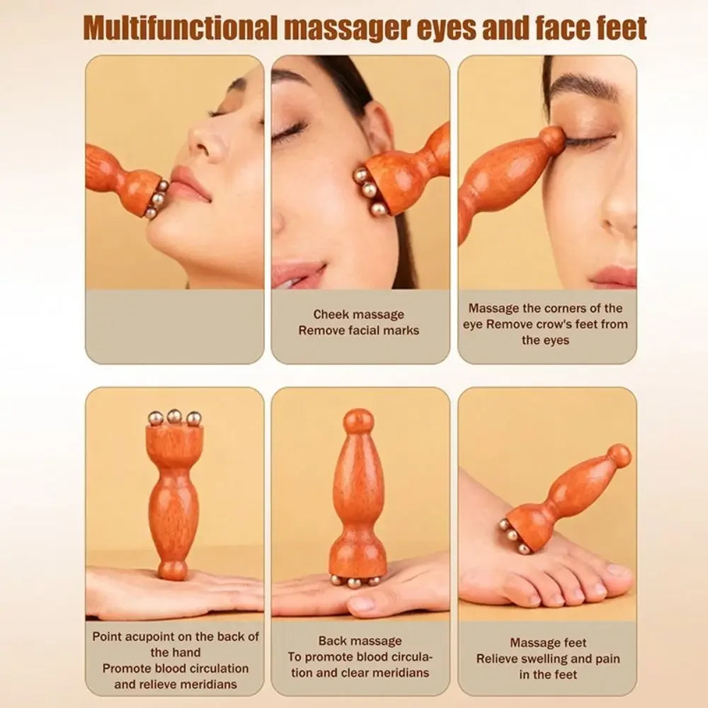 Facial Contour Brush & Brass Lotus Eye Massage Stick Set Facial Massage Tool QXL