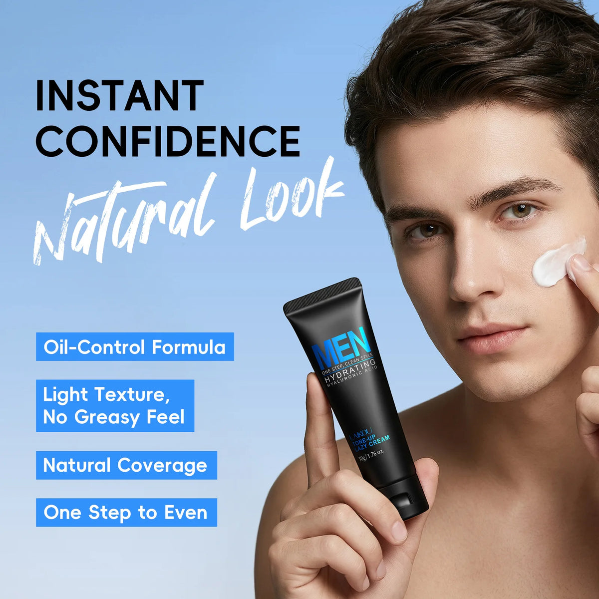 LAIKOU Men's BB Cream | Hyaluronic Acid Tone Up & Oil Control Men's BB Cream QXL