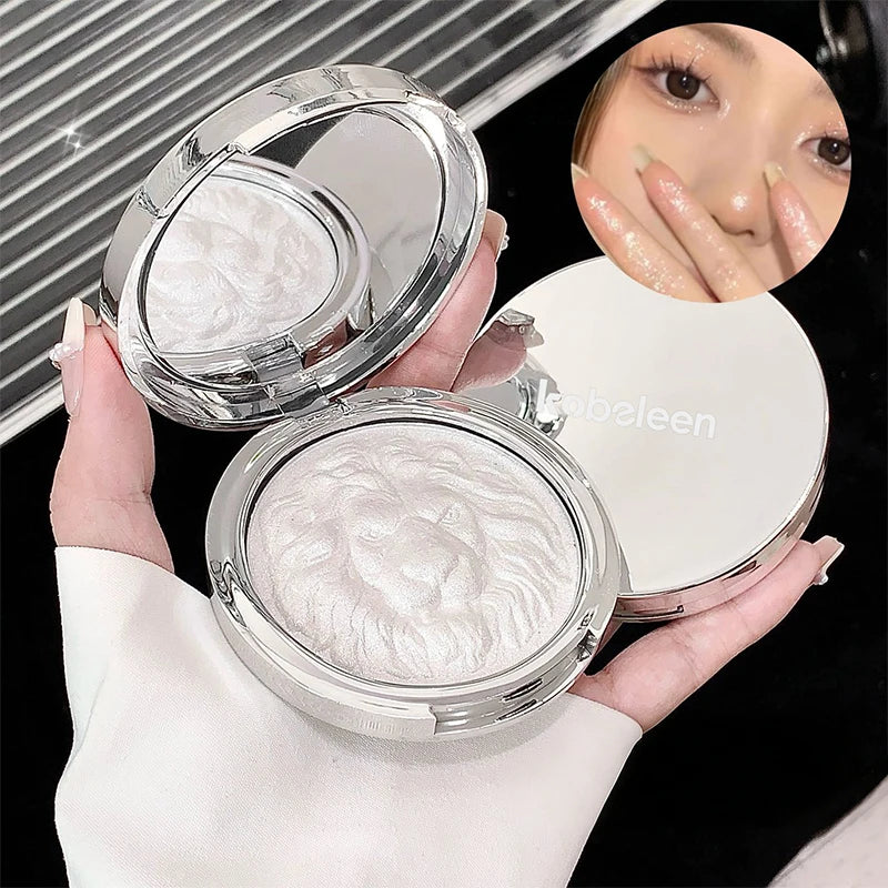 Lion Series Highlighter Powder | Pearlescent Shimmer Compact Face Highlighter Powder QXL