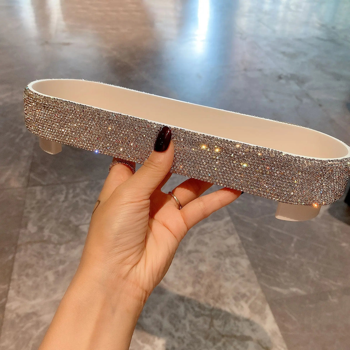 Diamond-Encrusted Acrylic Makeup & Perfume Storage Tray Decorative Storage Tray QXL Storage box