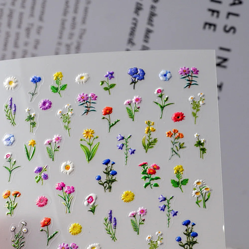 5D Embossed Flower Nail Art Stickers | Spring Daisy Decals Nail Art Stickers QXL