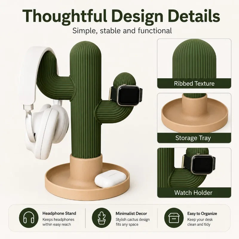 Cactus Headphone Stand & Desk Organizer | Watch & Earbud Tray Headphone Desk Stand QXL