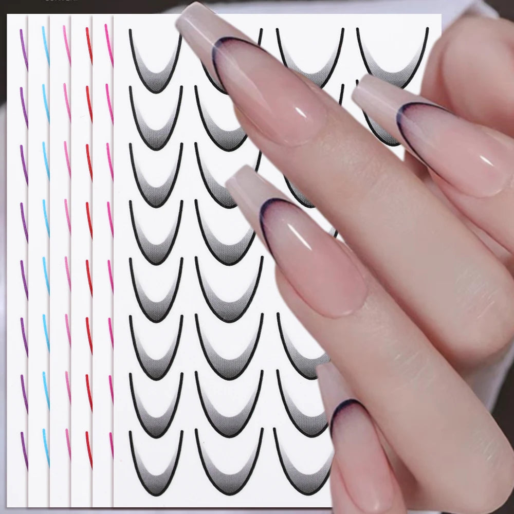 Gradient French Stripe Nail Stickers | Self-Adhesive Decals Nail Art Stickers QXL