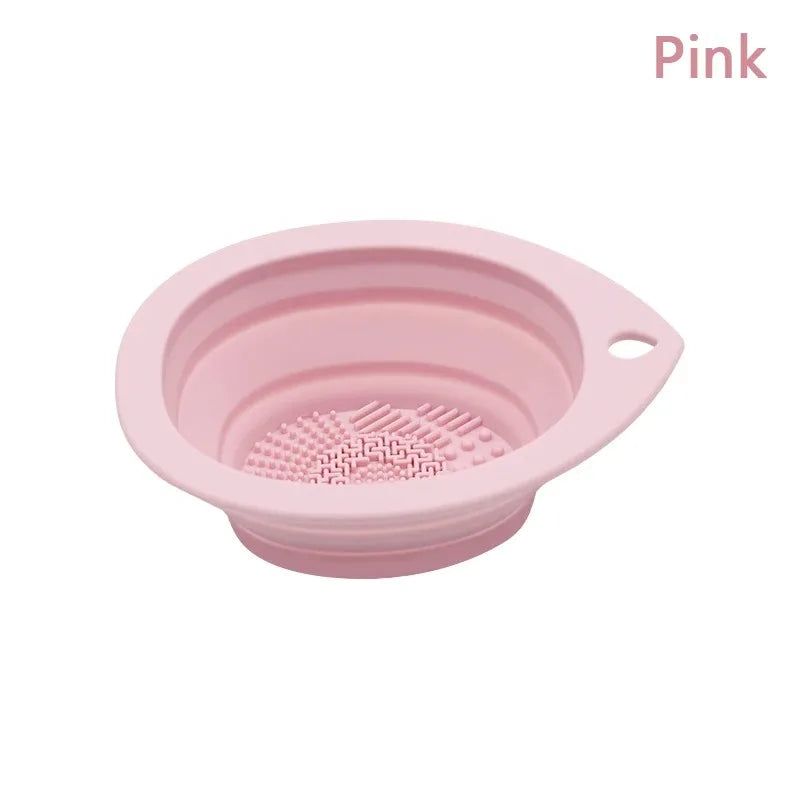 Foldable Silicone Makeup Brush Cleaning Bowl & Scrubber Brush Cleaning Bowl QXL M32 Pink