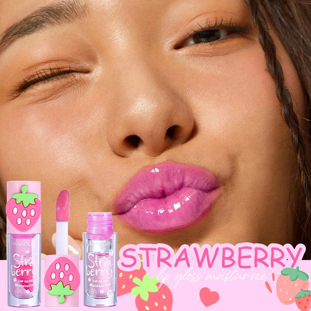 3D Strawberry Lip Gloss | Mirror Jelly Hydrating Lip Oil Lip Gloss QXL
