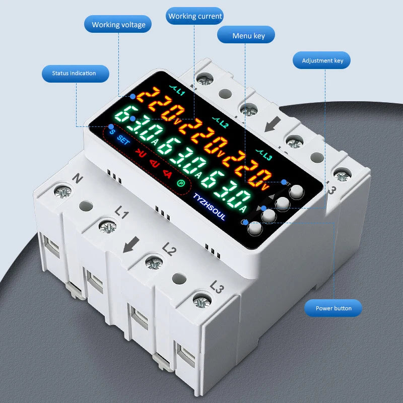 3-Phase Voltage Protector 63A/100A DIN Rail | LCD Relay Voltage Protection Relay QXL