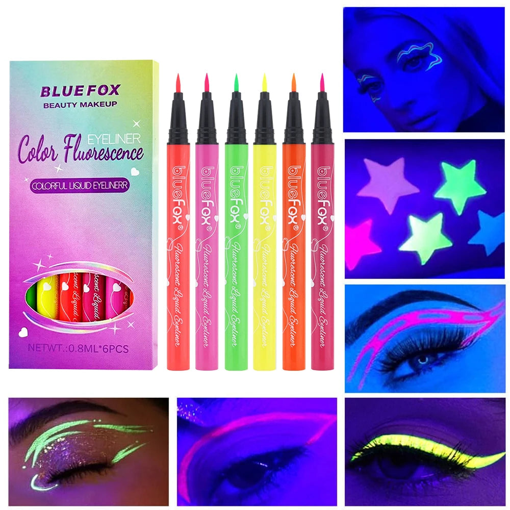 6-Piece UV Glow Neon Eyeliner & Face Body Paint Set Neon Eyeliner Set QXL