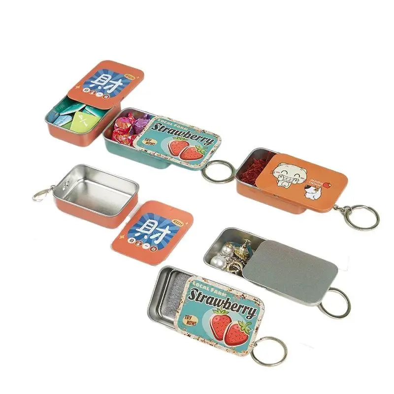 Slide Top Tin Box | Metal Storage Container with Keyring Slide Tin Storage Box QXL