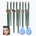 KOSSHOW 15-Pc Green Makeup Brush Set with Sponges Makeup Brush Set QXL green