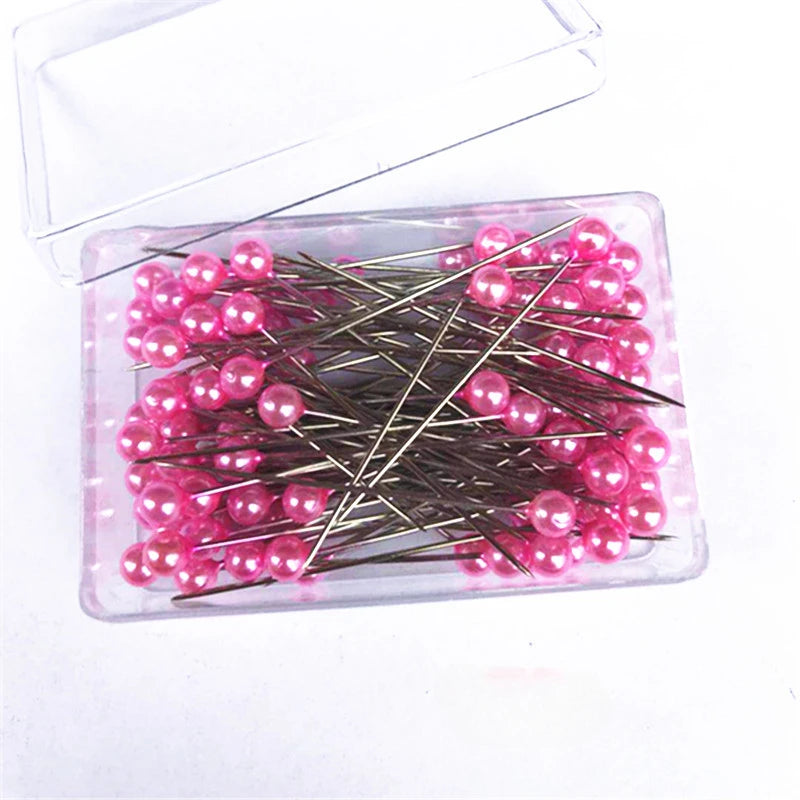 100-Pack Pearl Head Sewing Pins | 12 Colors Stainless Steel Sewing Pins QXL Pink