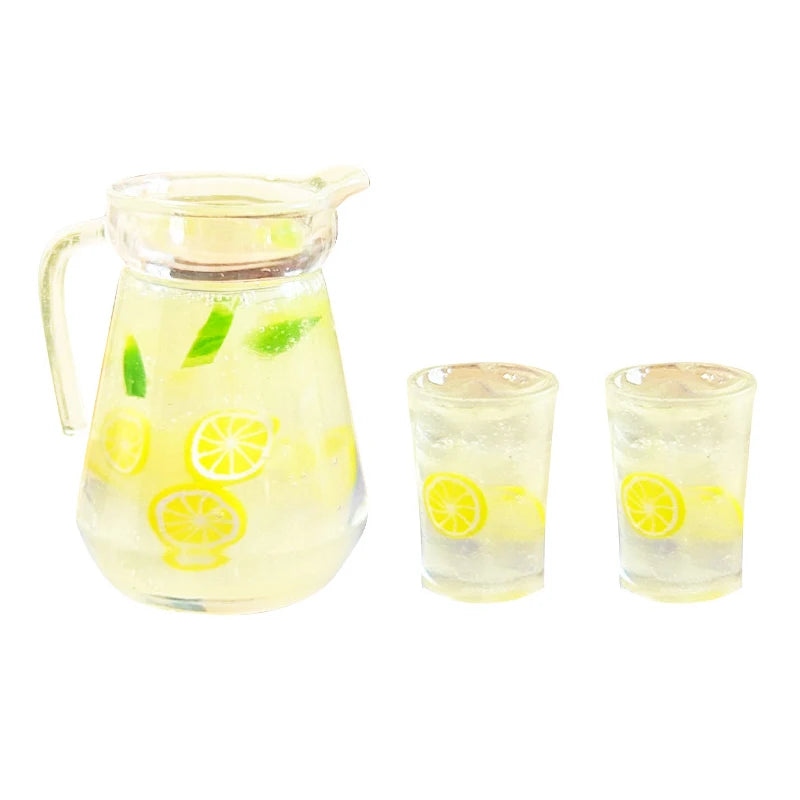 1:12 Dollhouse Miniature Lemon Juice Jug & Cup Set | Resin Dollhouse Miniature Set QXL 3pcs